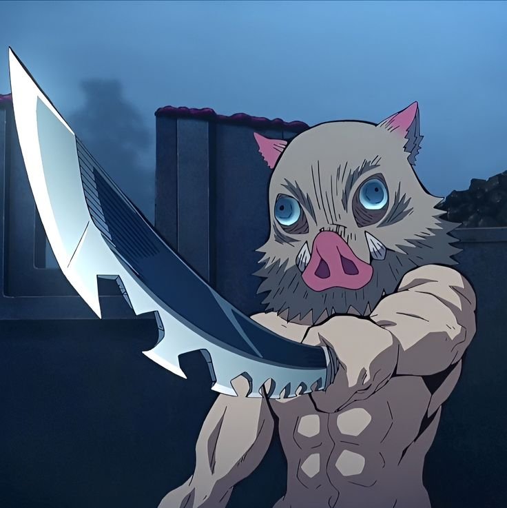 Inosuke Hashibira Beast Breathing user raised by boars in Demon Slayer